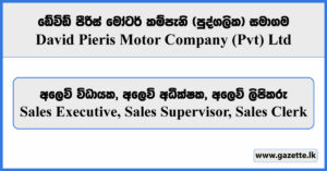 Sales Executive, Sales Supervisor, Sales Clerk - David Pieris Motor Company Vacancies 2024