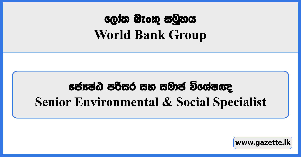 Senior Environmental & Social Specialist - World Bank Group Vacancies 2025