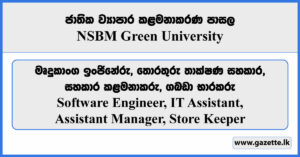 Software Engineer, IT Assistant, Assistant Manager, Store Keeper - NSBM Green University Job Vacancies 2024