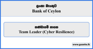 Team Leader (Cyber Resilience) - Bank of Ceylon Vacancies 2024