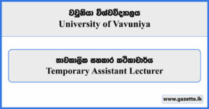 Temporary Assistant Lecturer - University of Vavuniya Vacancies 2025