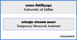 Temporary Research Assistant - University of Jaffna Vacancies 2025