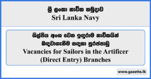 Vacancies for Sailors in the Artificer (Direct Entry) Branches - Sri Lanka Navy Vacancies 2024