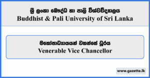 Venerable Vice Chancellor - Buddhist & Pali University of Sri Lanka Vacancies 2025