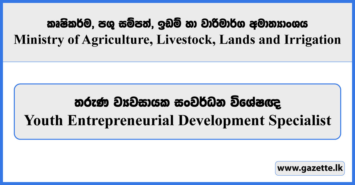 Youth Entrepreneurial Development Specialist - Ministry of Agriculture, Livestock, Lands and Irrigation Vacancies 2025